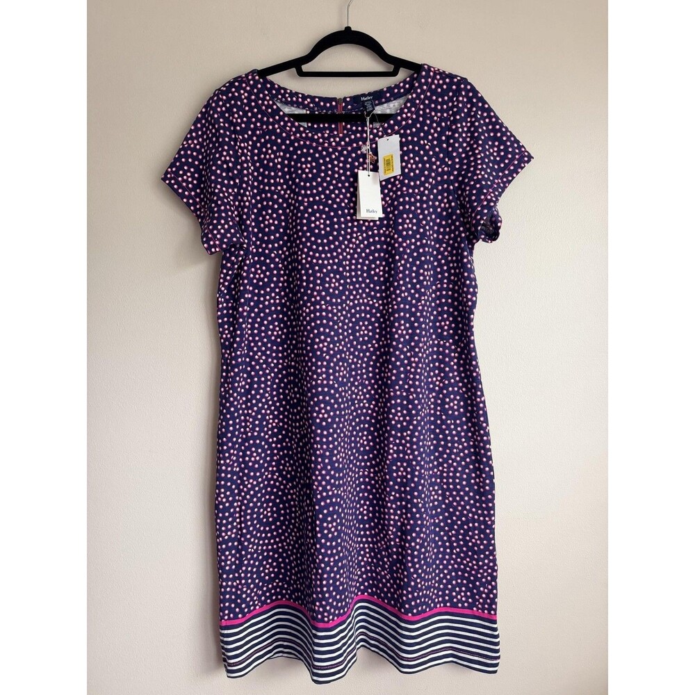 New Hatley Dress Womens XL Blue Polka Dot T-Shirt Shift Zip Hem Cotton NWT